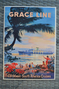 Grace Line Färja Caribbean USA Reklam Resebyrå (Äldre) Poste