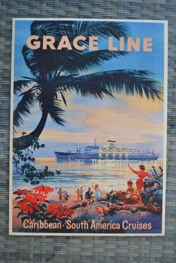 Grace Line Färja Caribbean USA Reklam Resebyrå (Äldre) Poste