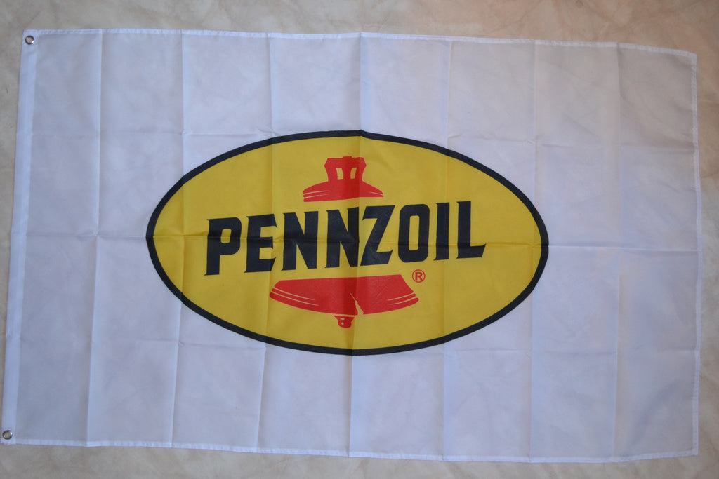 Pennzoil Olja/Bensin Emblem Vit Flagga 90*150cm Ny
