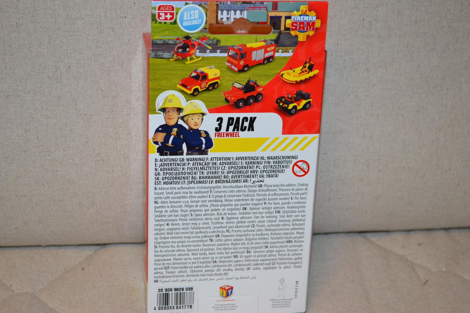 3st Fireman Sam (Brandbil, båt, fyrhjuling) 1:64 Dickie 5-7cm Ny
