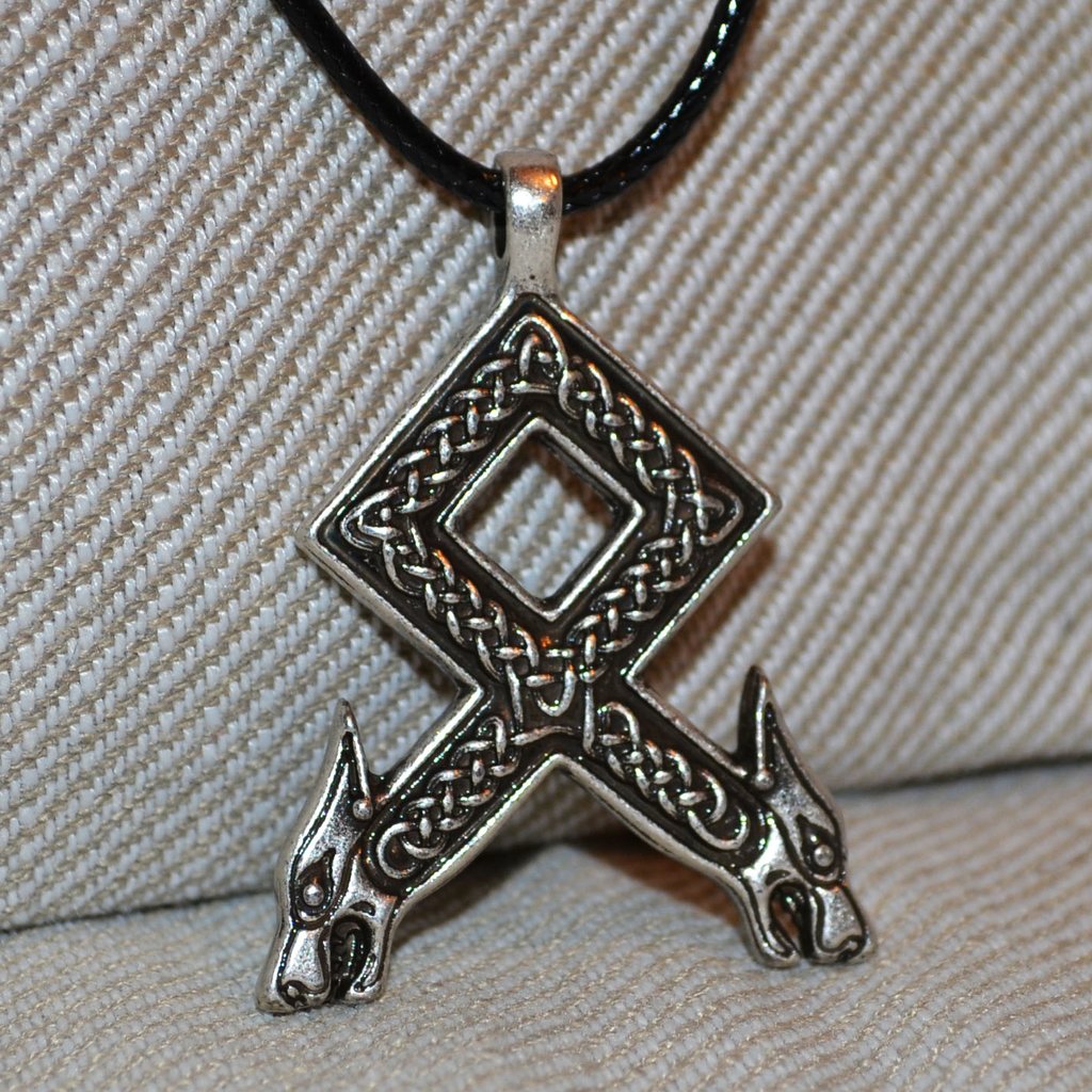 Dubbla Varghuvuden m. Runtecken Viking Halsband Stål Vintage