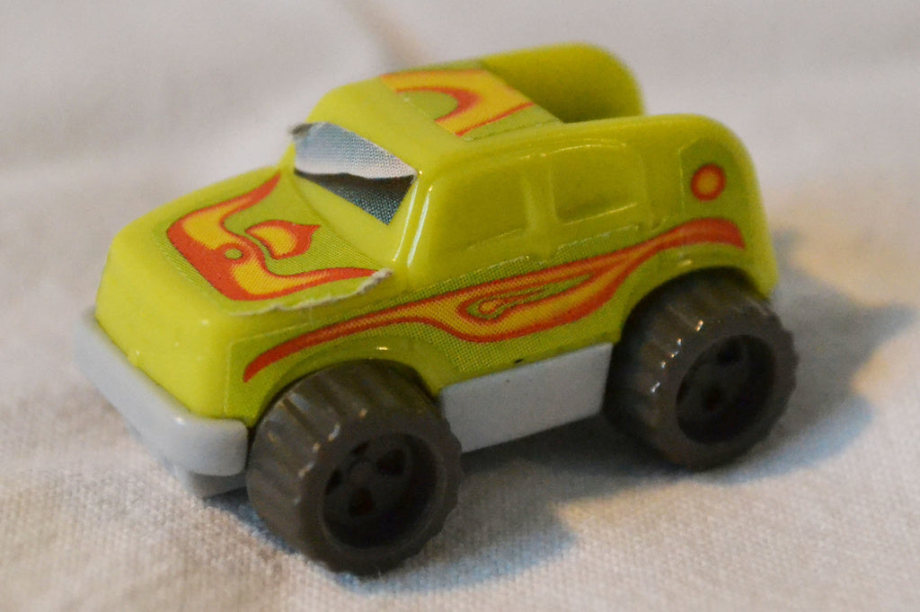 Liten Bil fr. Kinderägg, Grön m. Flames (Plast FS035) Fint S