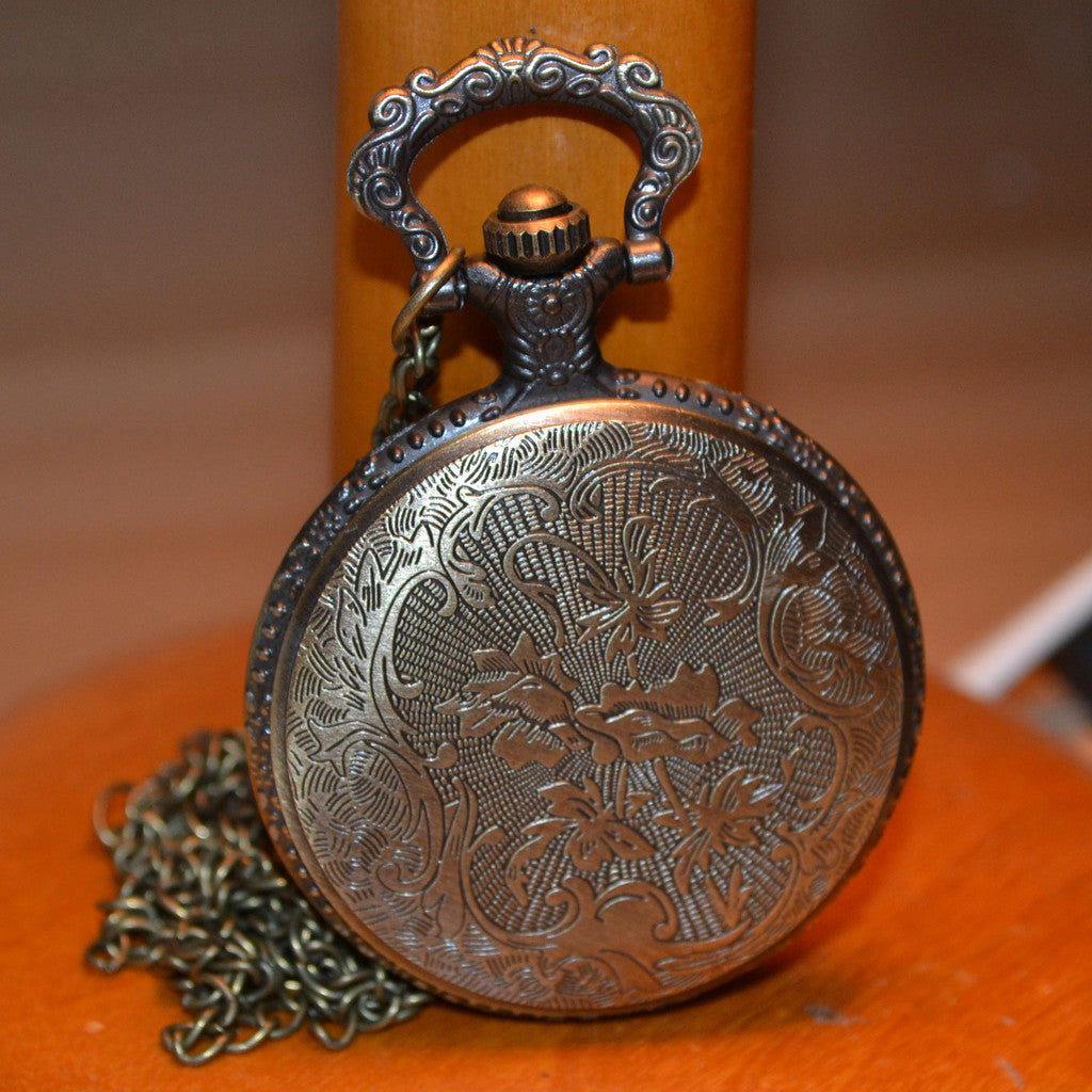 Stor Blomma Ihålig, Blad Fickur Brons/Vintage Klocka/Halsban