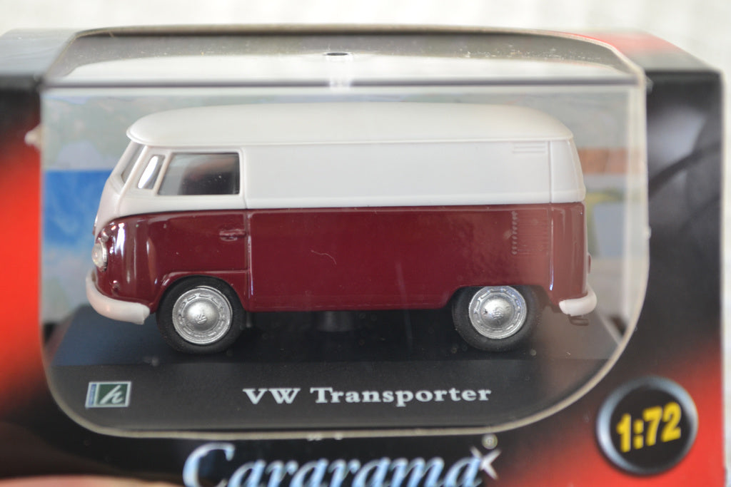Mörkröd VW Transporter Arbetsbil 60-tal Volkswagen 1:72 Cara