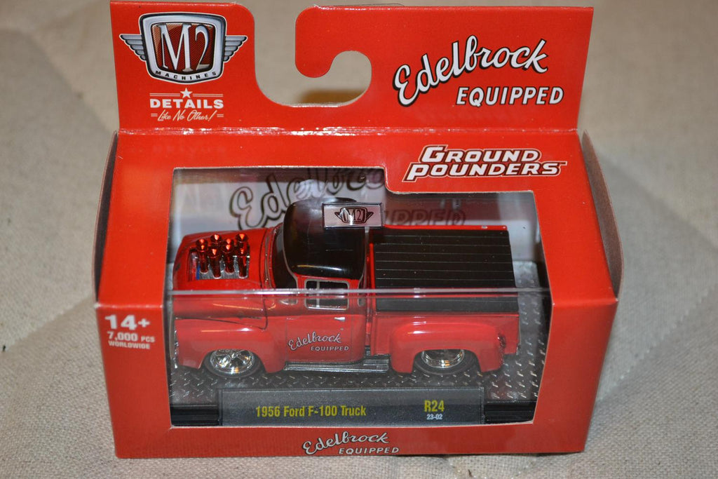 1956 Ford F-100 Truck Röd 1:64 M2 Machines (Ground Pounders 24) 8cm Ny