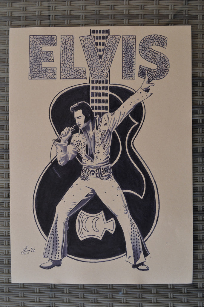 Elvis Presley Ritad Design, Välgjord Svartvit Poster Affisch