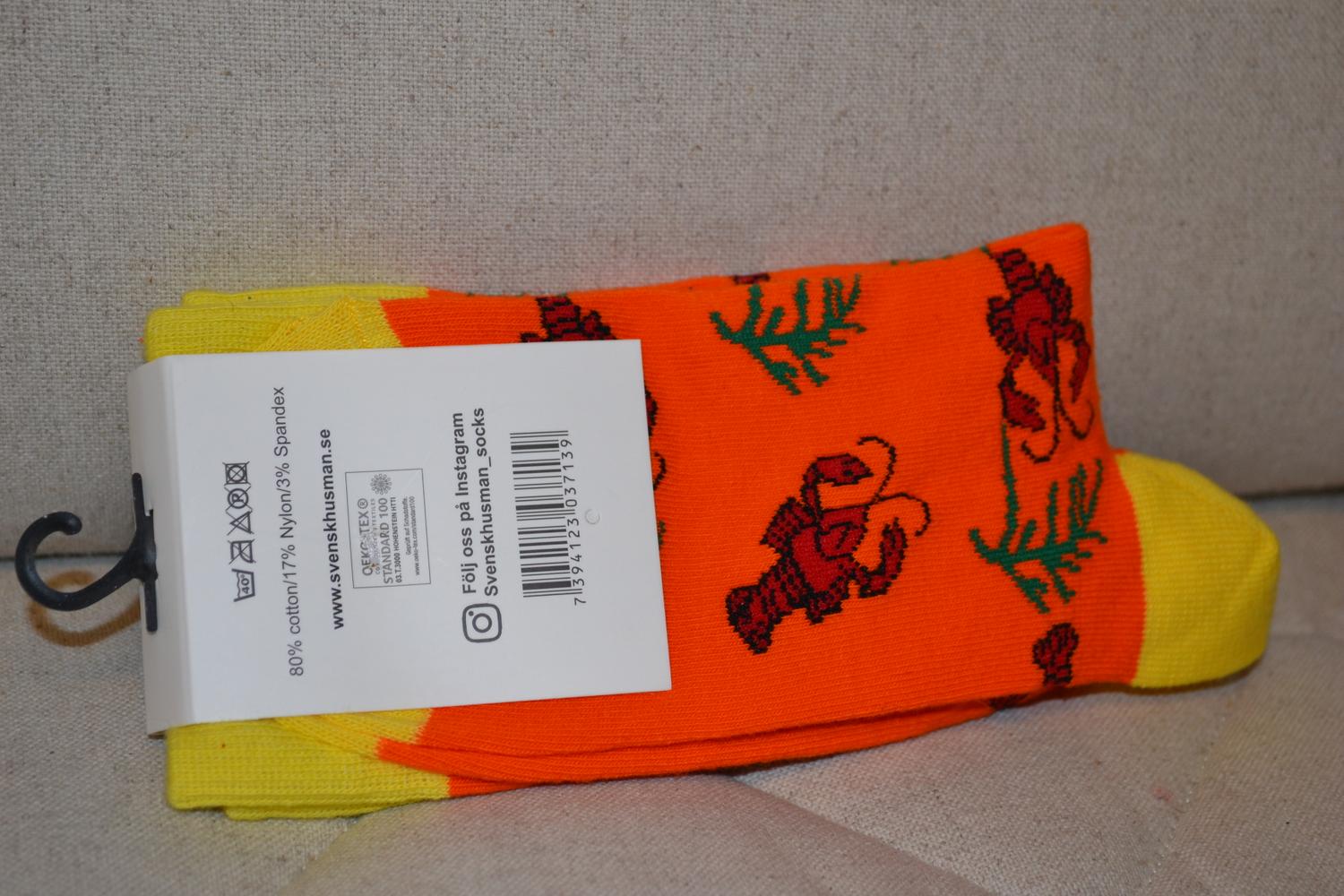 Kräftor Orange/Gul Sockar 1par Svensk Husman Strl 36-40 Strumpor Ny