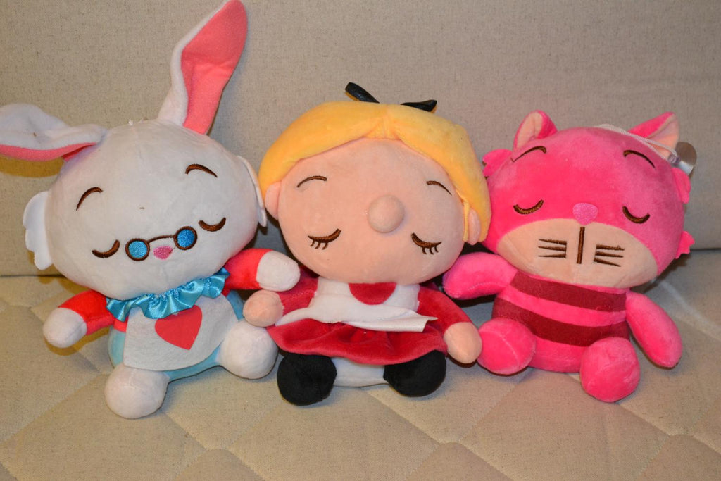 Alice i Underlandet 3st Mjukis Plushie (Katten, Kaninen & Alice) 20cm Ny