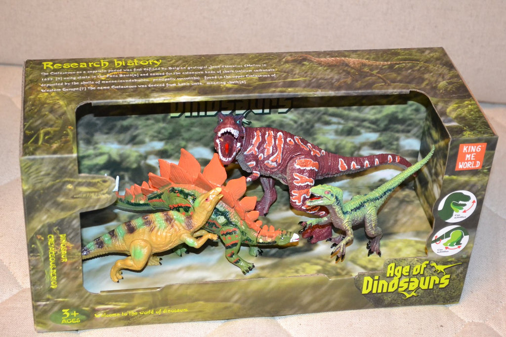 4st Dinosaurie 11-14cm Tyrannosaurus Rex, Stegosaurus Rörelse Kingme World Ny