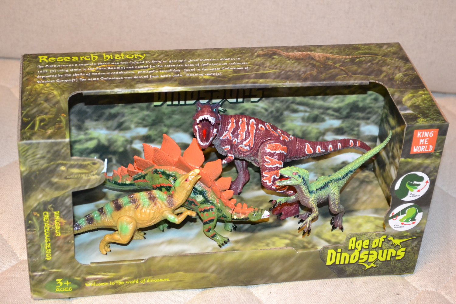 4st Dinosaurie 11-14cm Tyrannosaurus Rex, Stegosaurus Rörelse Kingme World Ny