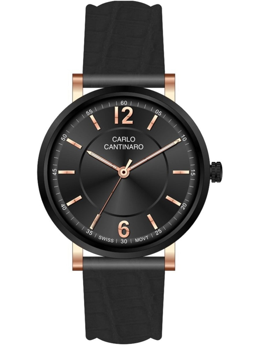 Carlo Cantinaro Svart/Brons Läder Armbandsur Klocka 42mm CC1003GL008 Ny