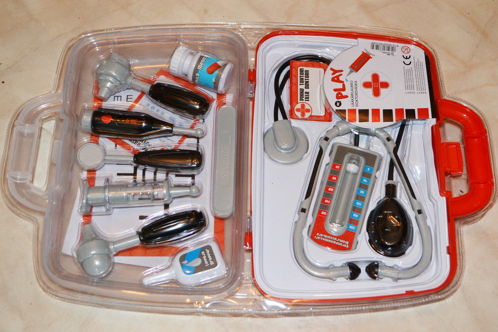 Stor Doktorsväska (Över 10st Delar, Stetoskop, Spruta, Blodtryck mm) 20-12cm Ny