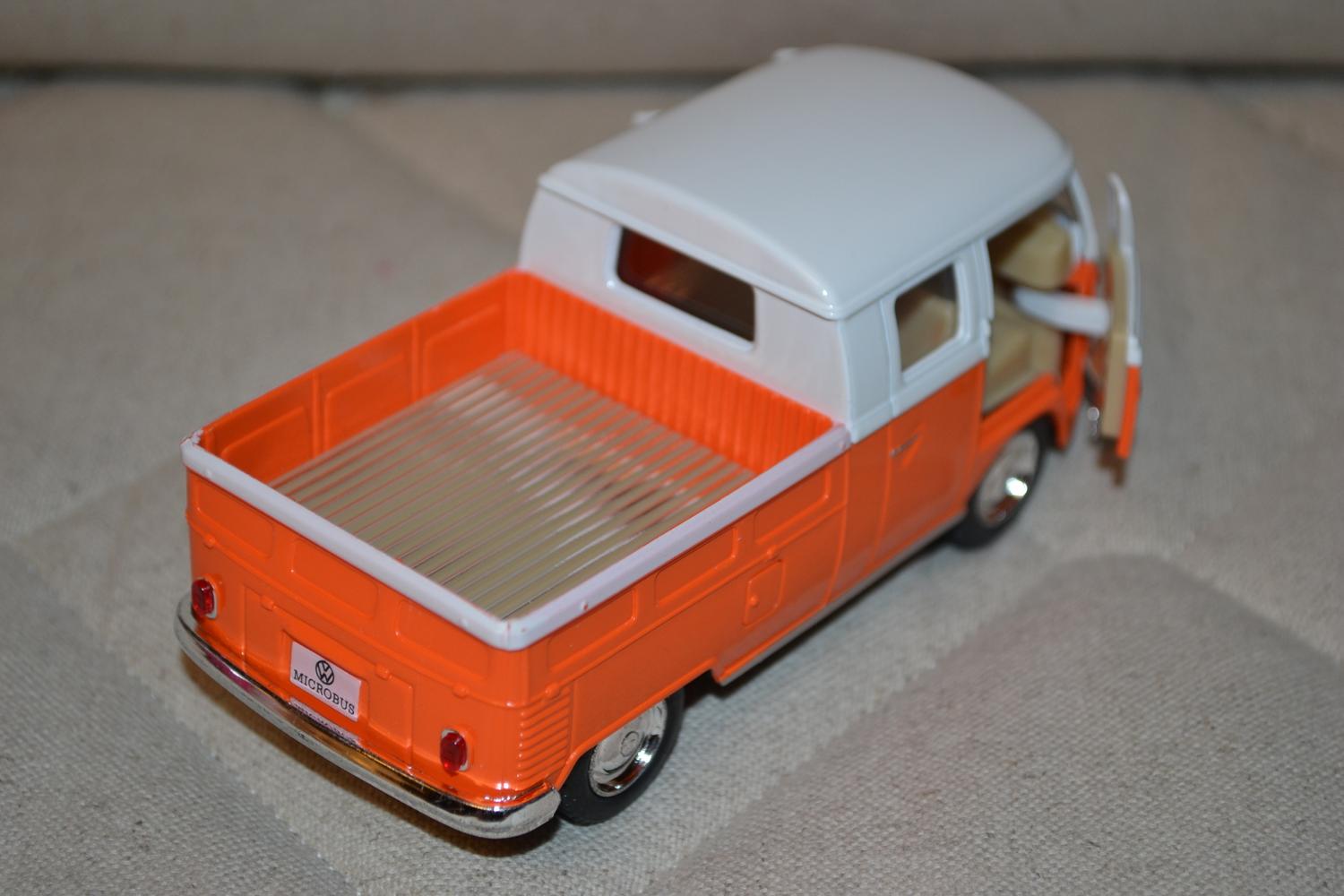 Orange Volkswagen Folkbuss Double Cab 1963 1:34 Kinsmart 13cm Ny