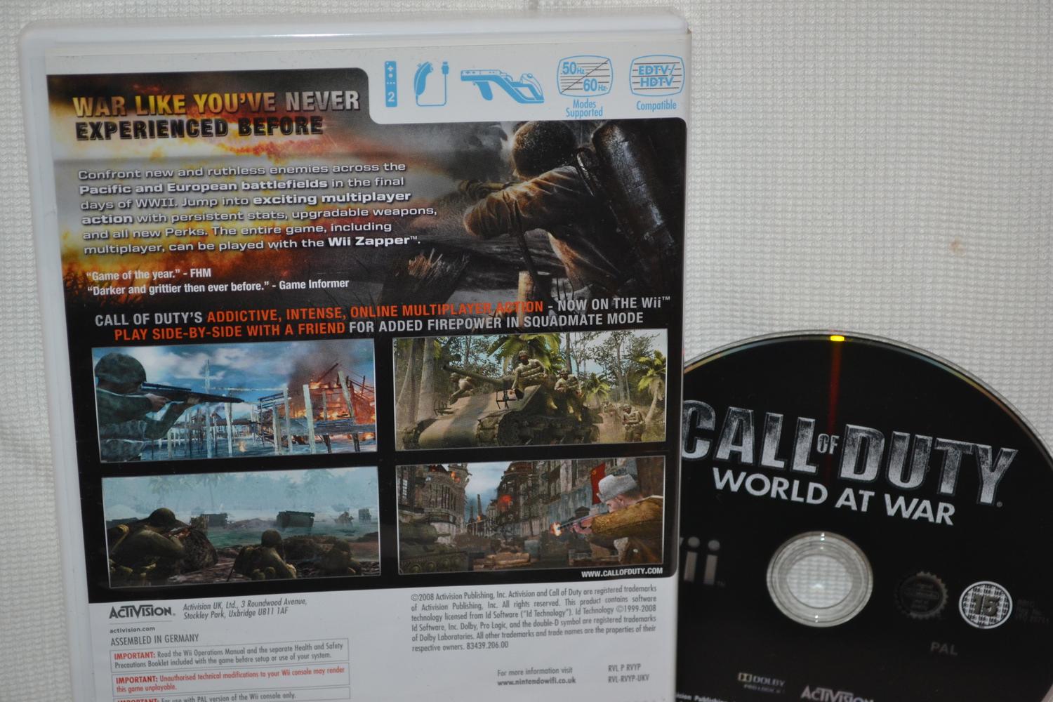 Call of Duty World at War Wii Nintendo (Utan Manual) Fint Skick