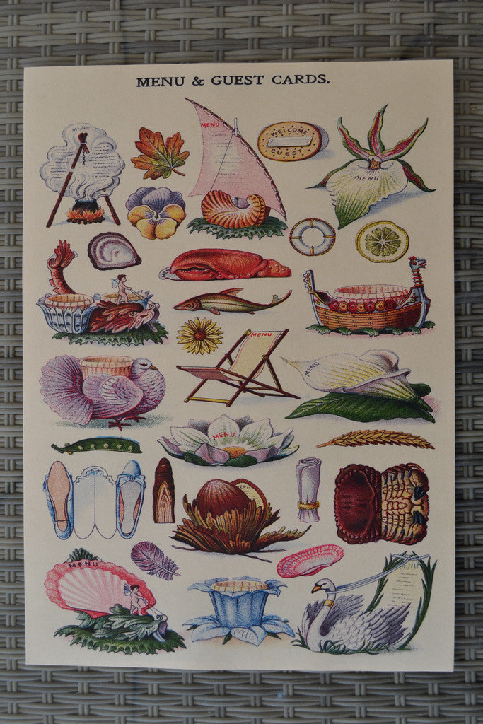 Meny & Gäst Typer av Kort Tips Äldre Poster Affisch 42*30cm