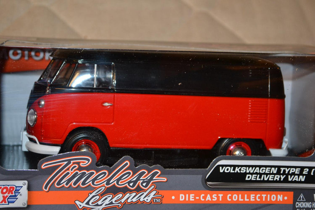 VW T1 Delivery Van Folkbuss Volkswagen Svart/Röd 1:24 Motormax 17cm Ny