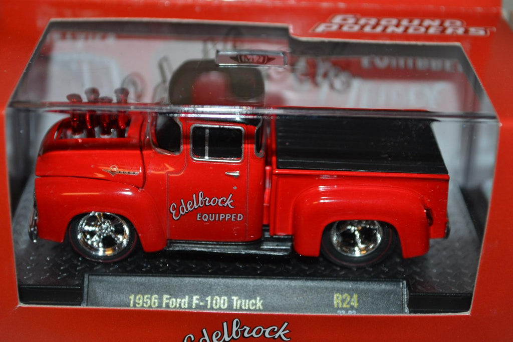1956 Ford F-100 Truck Röd 1:64 M2 Machines (Ground Pounders 24) 8cm Ny