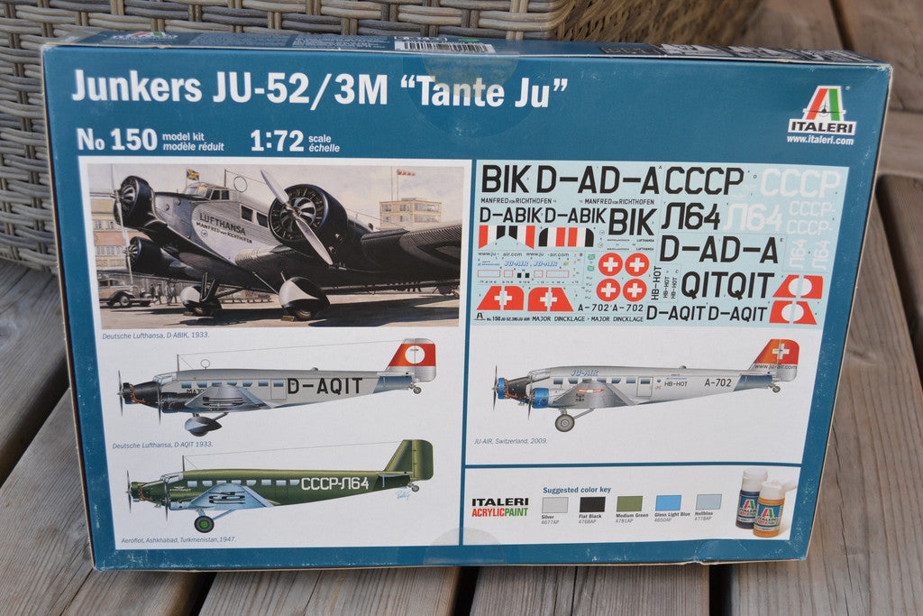 Junkers JU-52 Civilt Flygplan 1:72 Italeri 0150 Ny