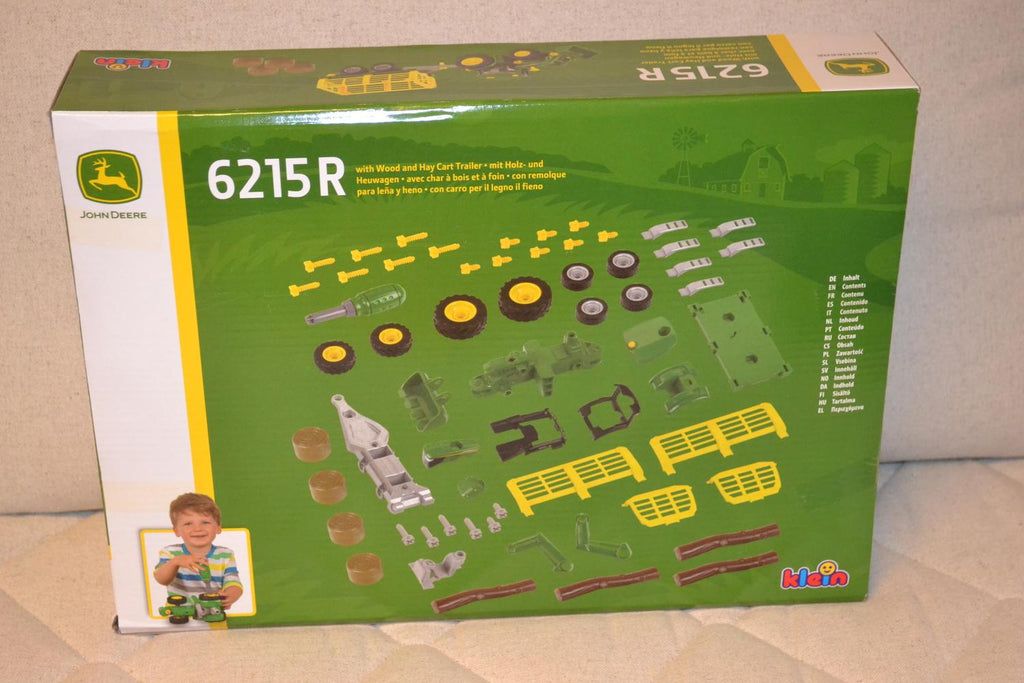 John Deere Traktor m. Vagn TIllbehör 6215 R Klein Set 59cm Ny