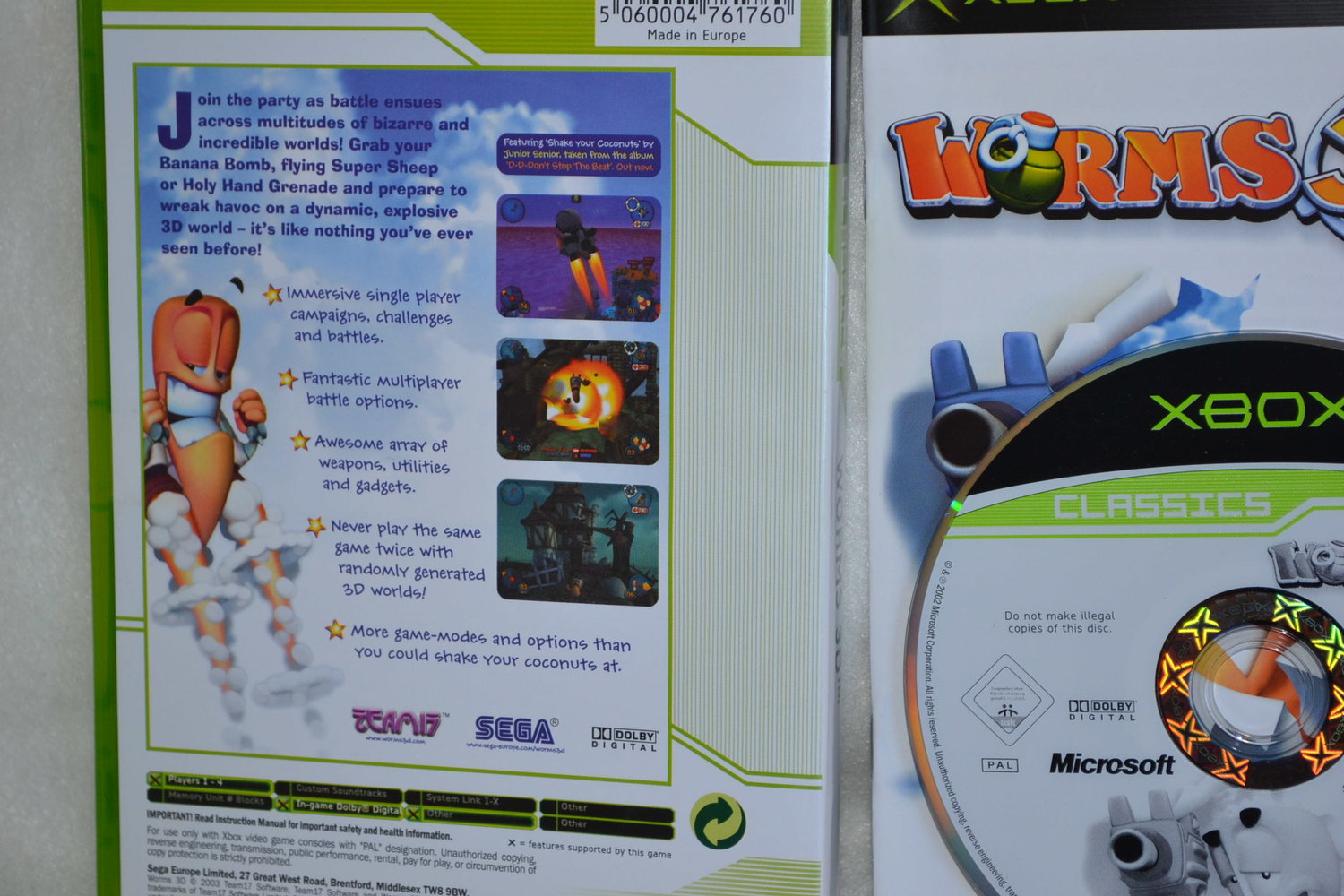 Worms 3D XBOX Komplett (CLASSICS) Fint Skick