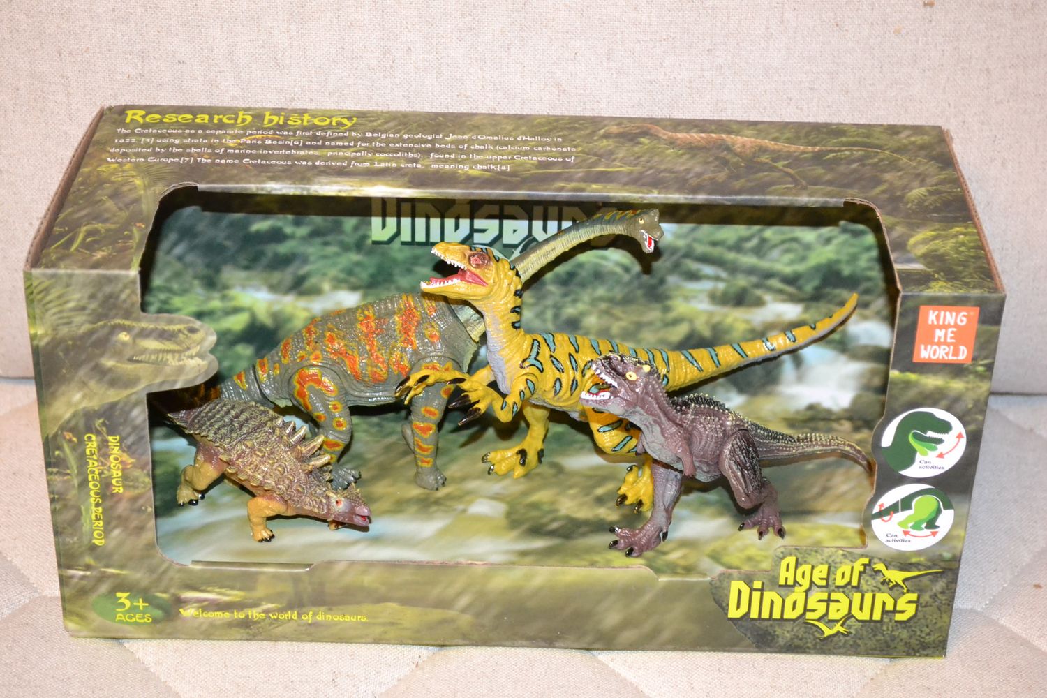 4st Dinosaurie 8-14cm Velociraptor Brachiosaurus Rörelse Kingme World Ny