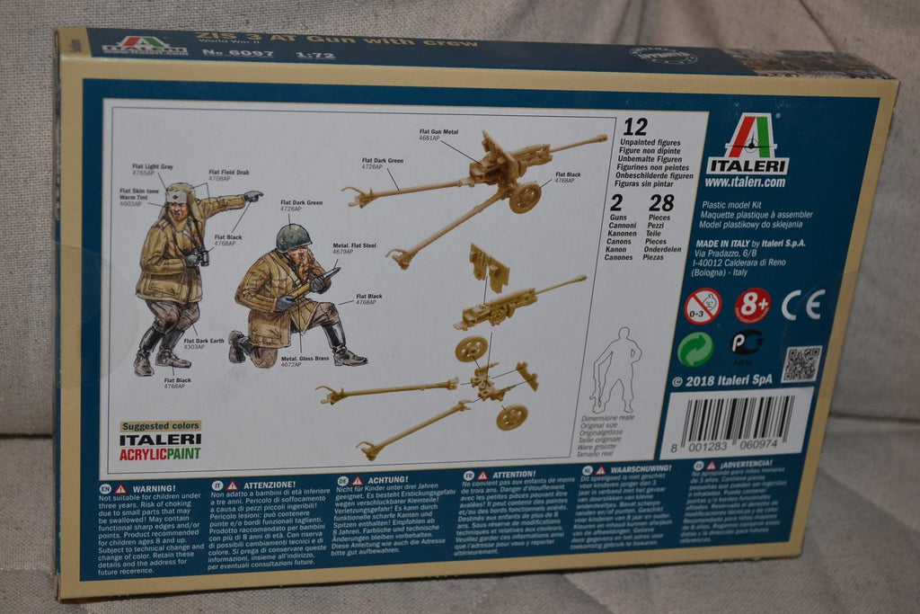 Russian ZIS3 Gun w Servants 1:72 Italeri Plastbyggsats Figurer Artilleri Ny