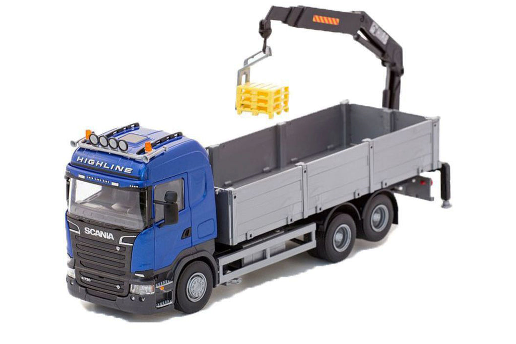 Blå Scania Kranlastbil HIAB 1:25 Emek 39cm Ny