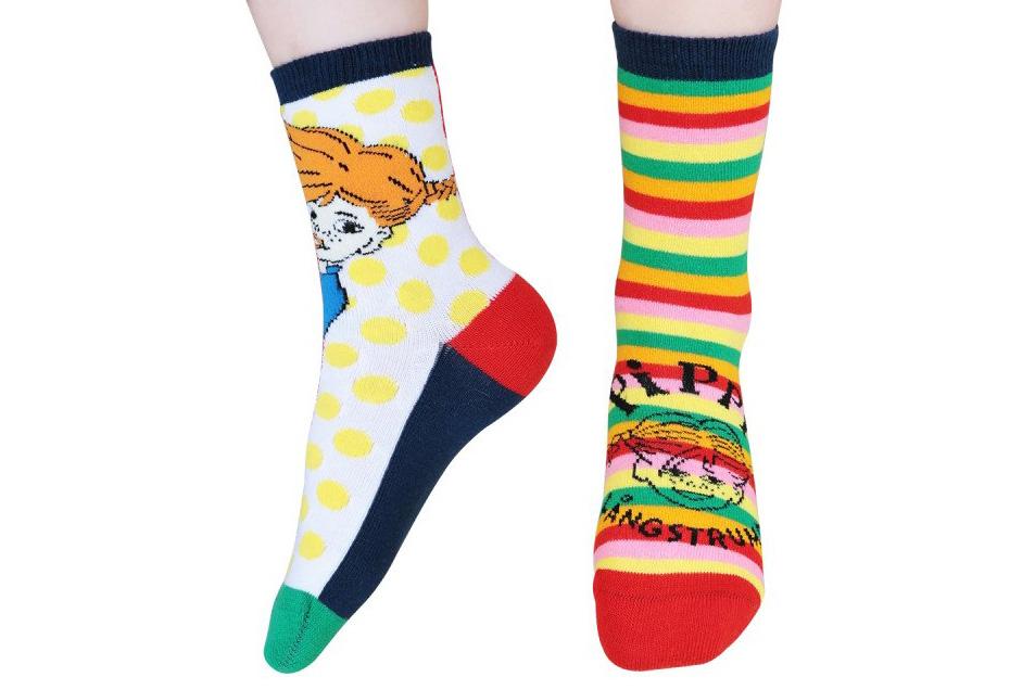 Gränna Pippi Långstrump 2st Sockor Par (Strl 31-34) Strumpor Ny