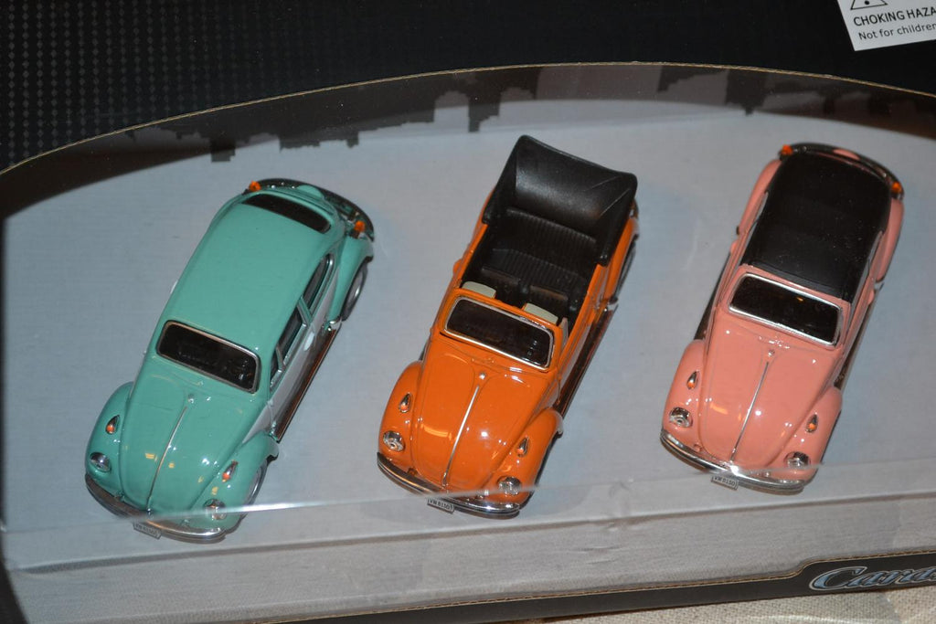 3st Bubblor Volkswagen Beetle Rosa/Orange/Grön 1:43 Cararama/Hongwell Ny
