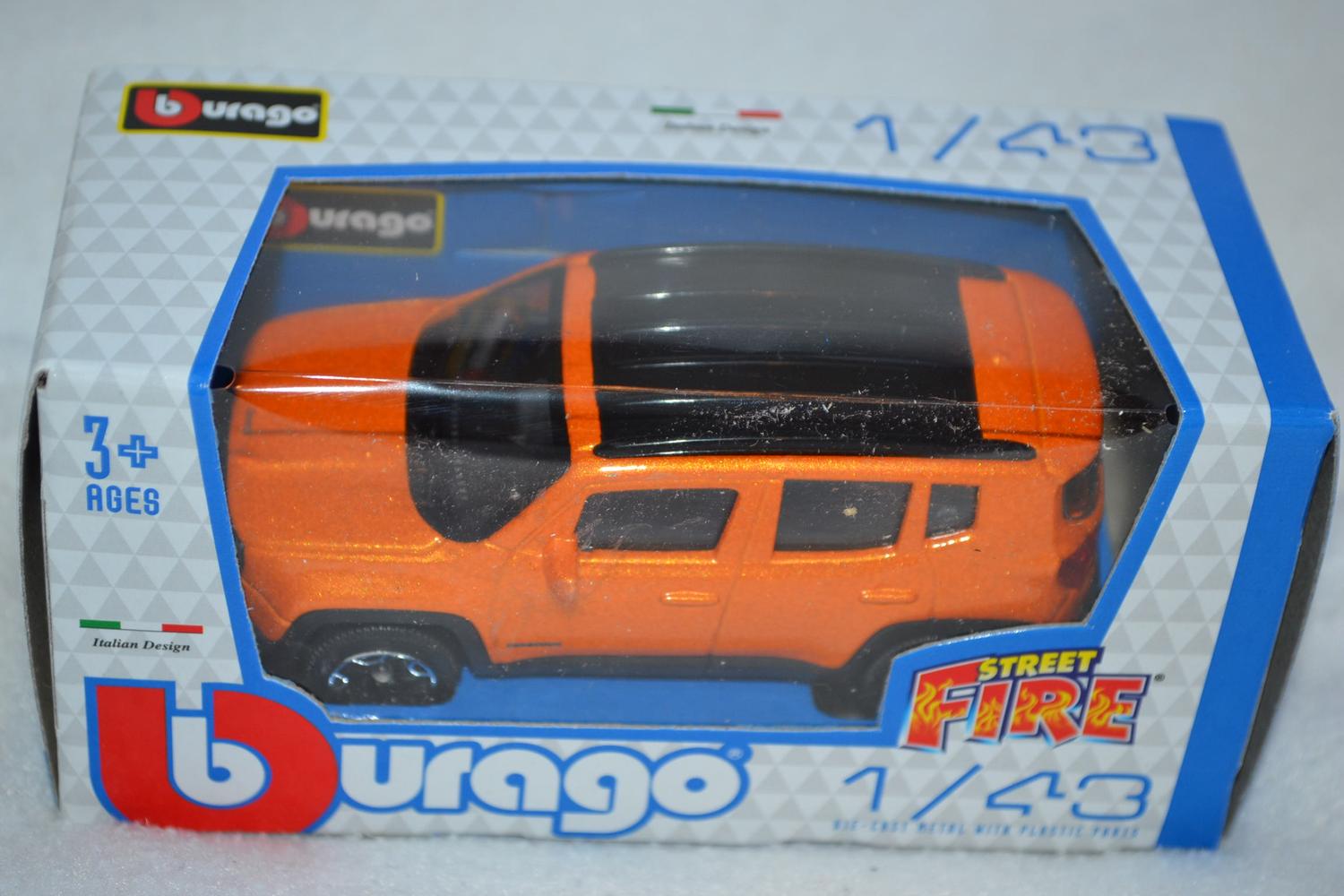 Jeep Renegade Orange 1:43 Burago (Street Fire) 10cm Ny