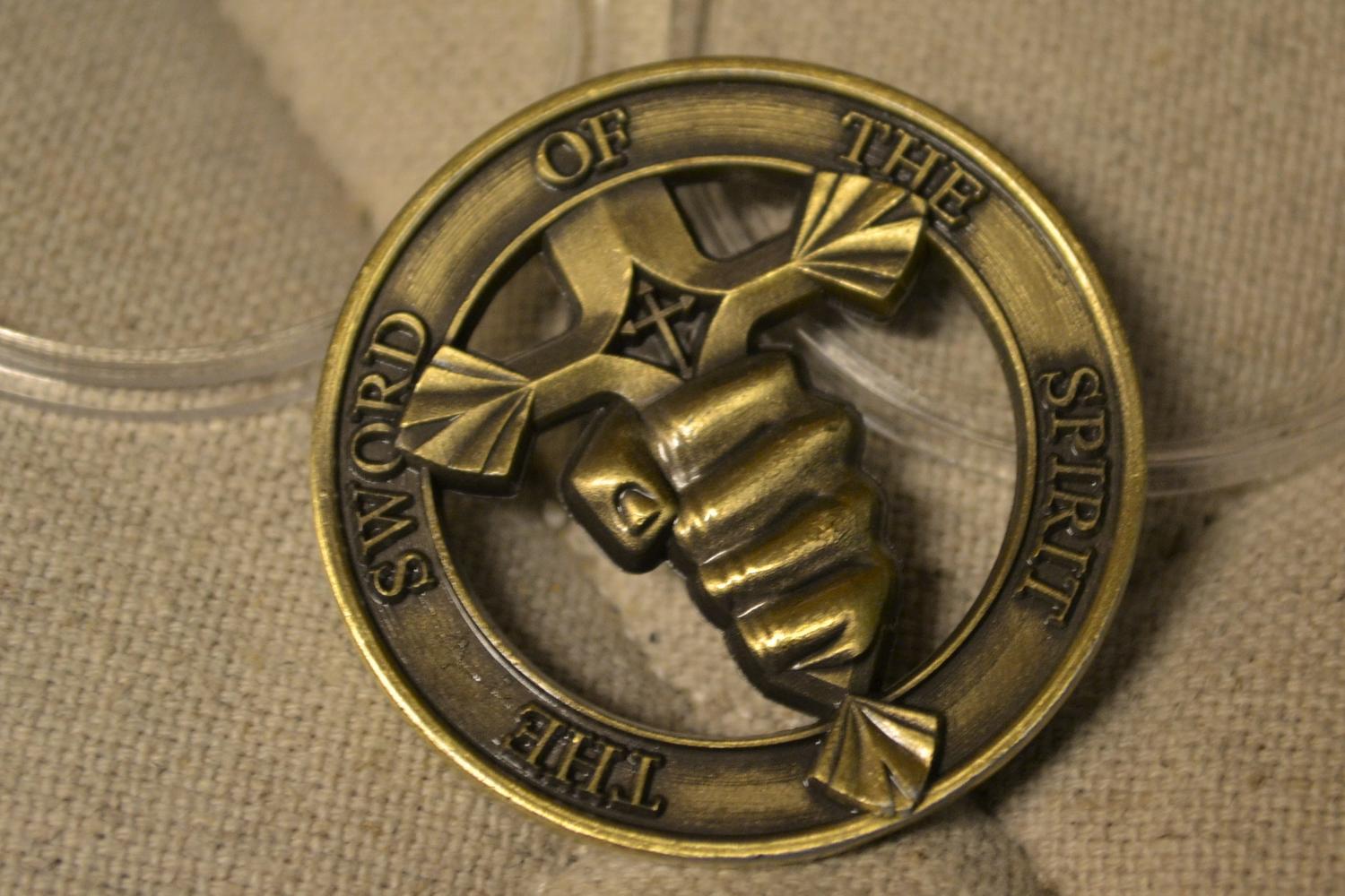 The Sword of the Spirit Templar Psalm 144:1 Mynt Brons USA Army 4cm Ny