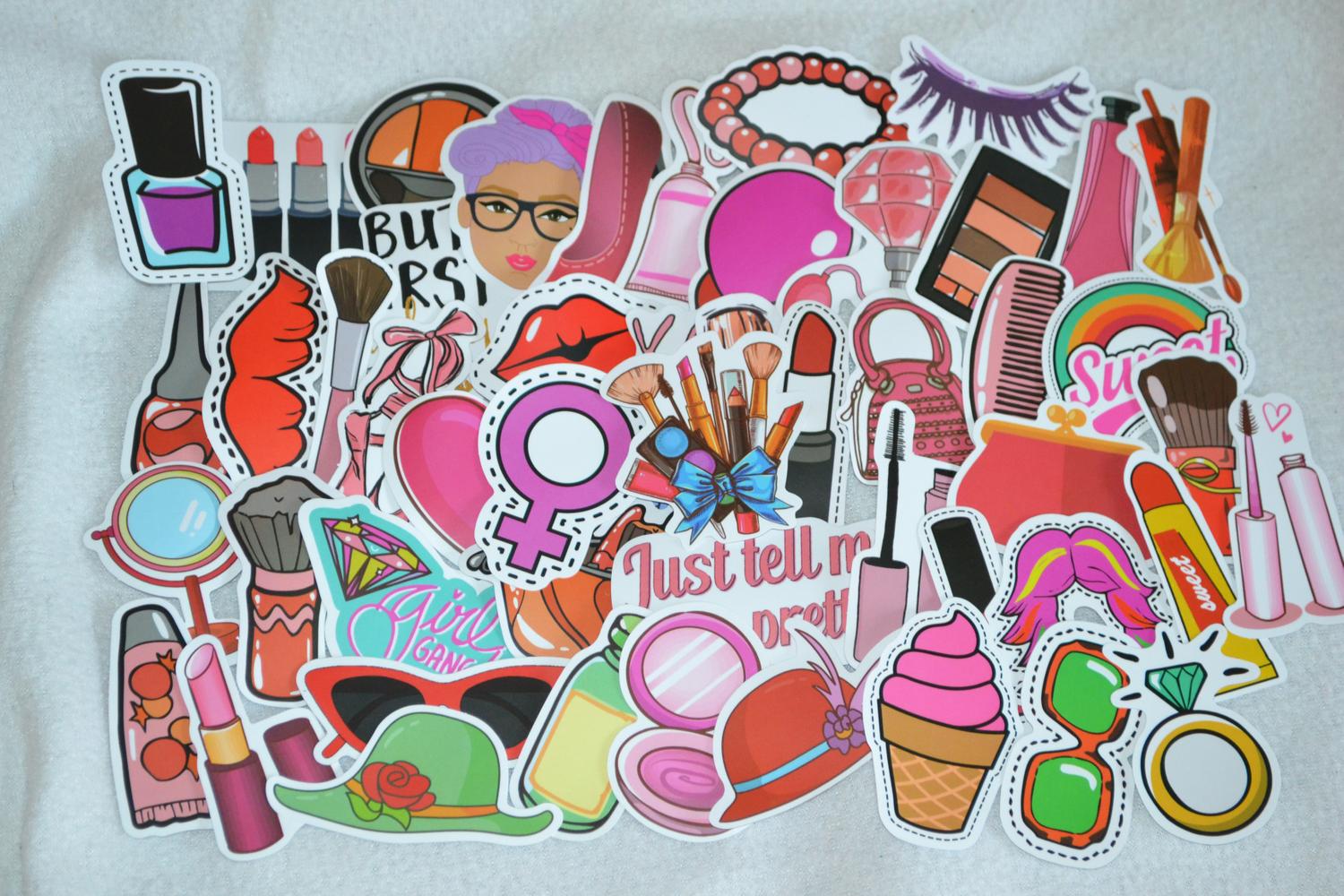 Makeup Smink Tjej Tillbehör 50st Klistermärken Stickers (Ca 7-4cm St) Ny