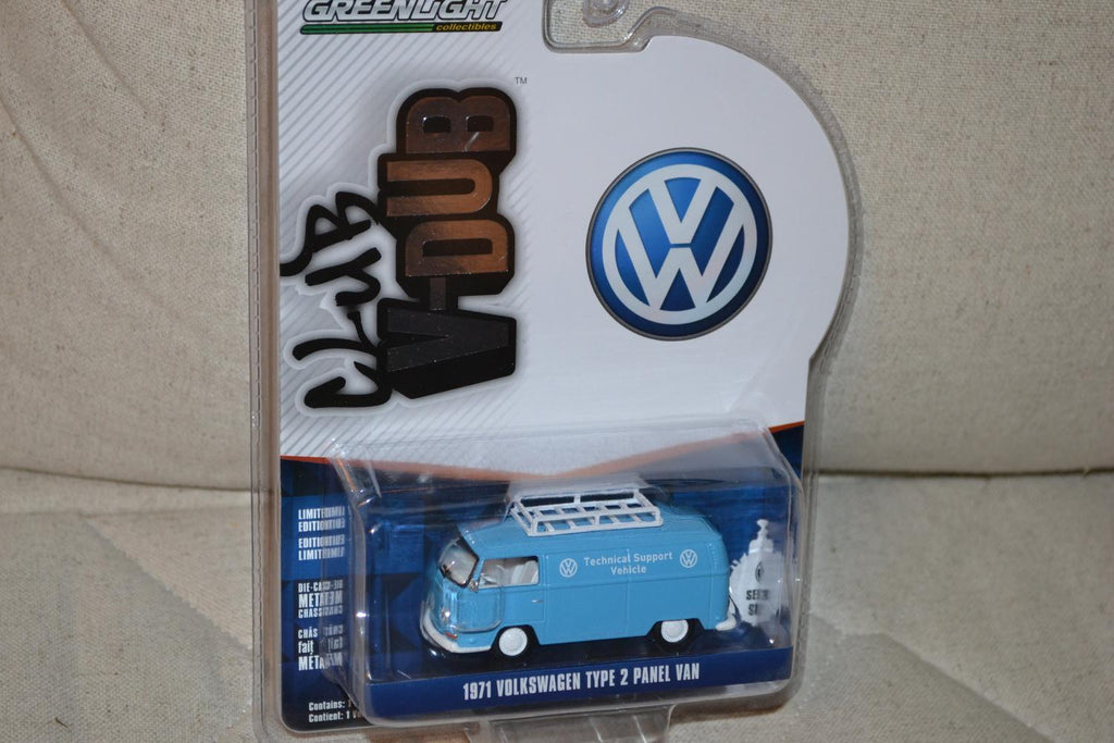 1971 Volkswagen Type 2 Folkbuss Blå 1:64 Greenlight (Club Vee-Dub #10) 7cm Ny