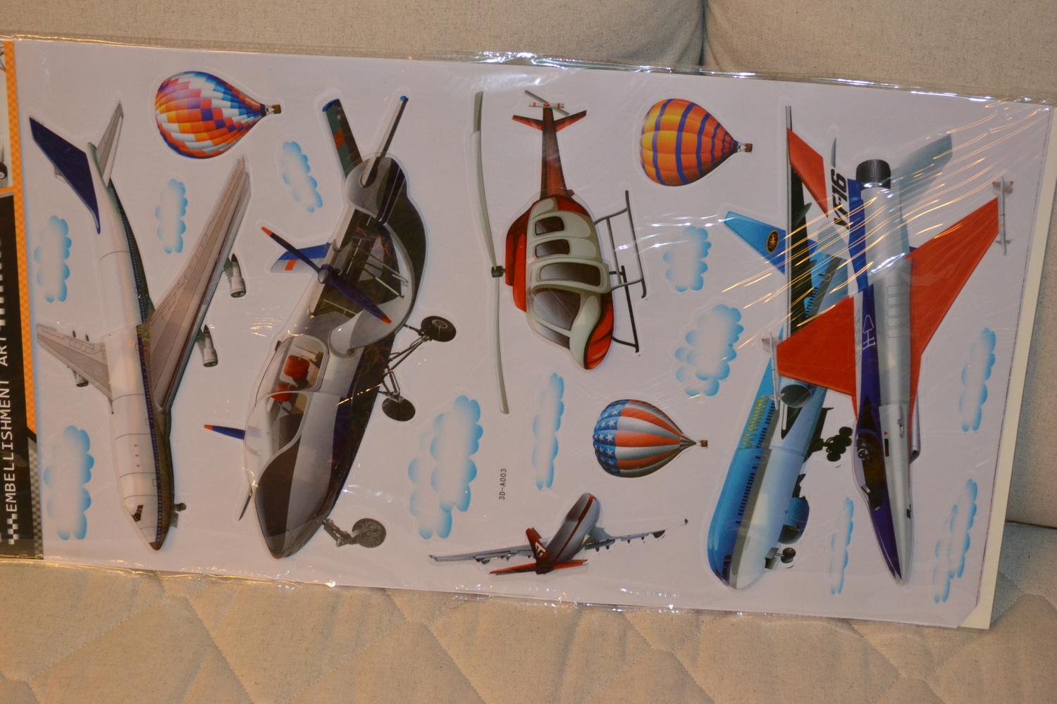 Flygplan Helikopter Moln Stora Klistermärken 30cm (19st) o TIllbehör 3D Ny