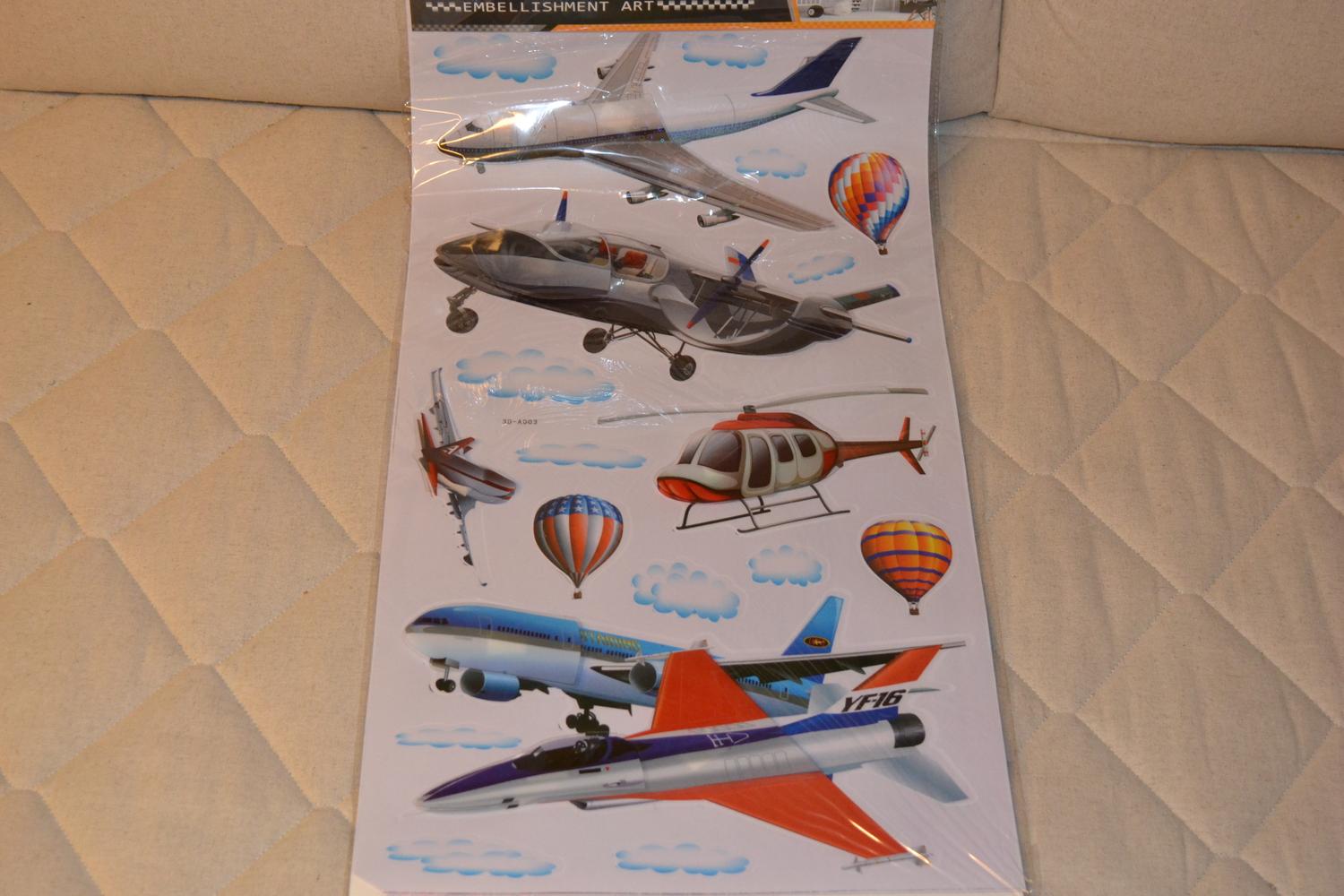 Flygplan Helikopter Moln Stora Klistermärken 30cm (19st) o TIllbehör 3D Ny