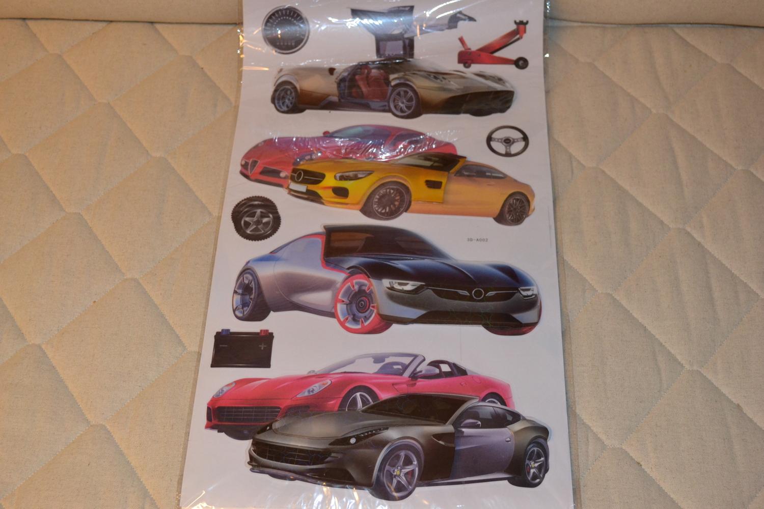 Bilar Fordon Stora Klistermärken 30cm (9st) o TIllbehör 3D Ny