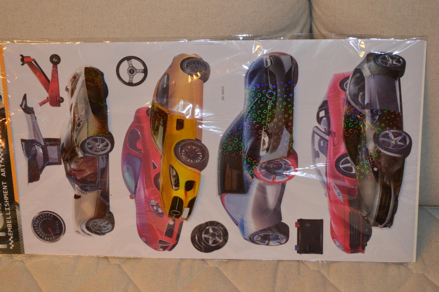 Bilar Fordon Stora Klistermärken 30cm (9st) o TIllbehör 3D Ny