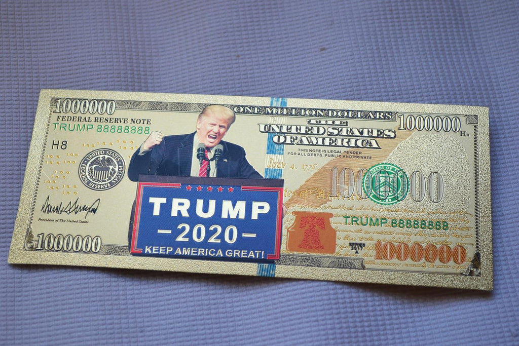 Donald Trump 2020 Keep America Great 1 Miljon Dollar Sedel 15,5cm Guldplätering