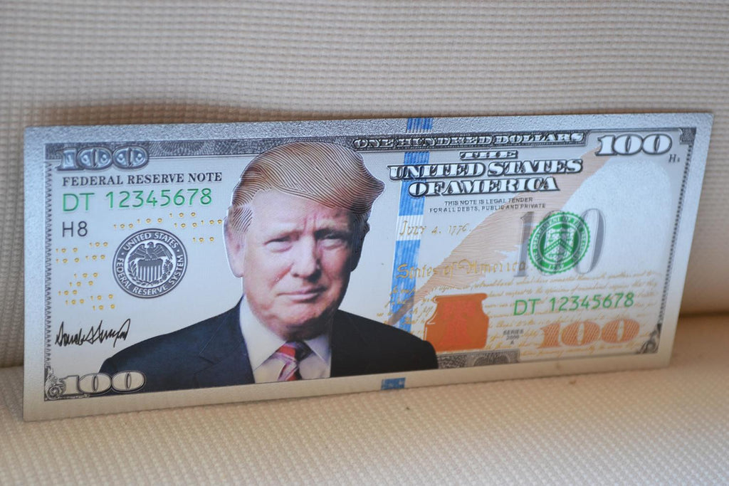 Donald Trump 100 Dollar Sedel Silverplätering 15,5cm Ny