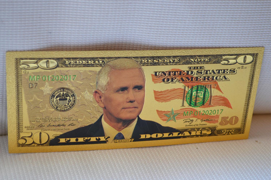 Mike Pence 50 Dollar USA Sedel Guldplätering 15,5*6,5cm Ny
