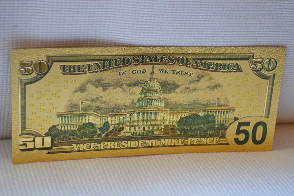 Mike Pence 50 Dollar USA Sedel Guldplätering 15,5*6,5cm Ny