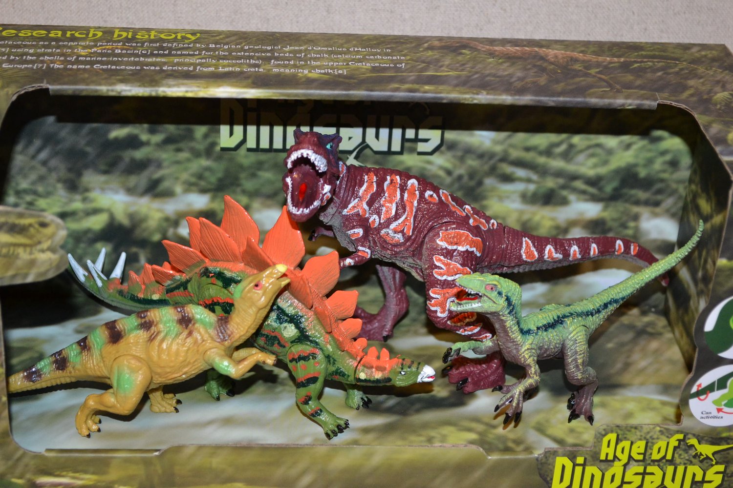 4st Dinosaurie 11-14cm Tyrannosaurus Rex, Stegosaurus Rörelse Kingme World Ny