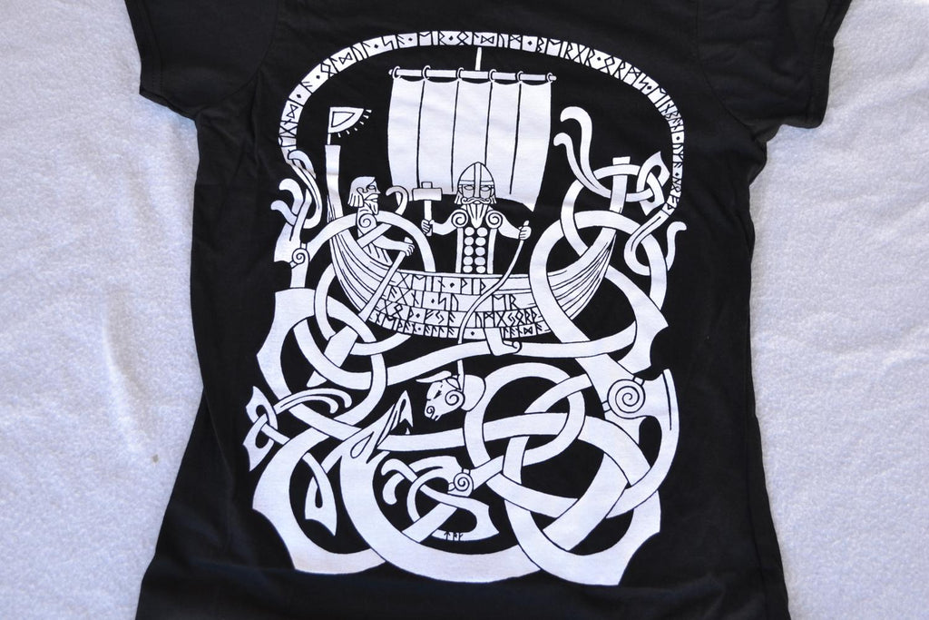 Thor Fiskar m. Runor Båt Viking Tjej T-Shirt Tröja (Strl S) Ny