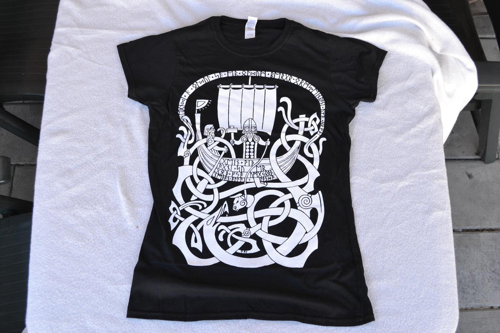 Thor Fiskar m. Runor Båt Viking Tjej T-Shirt Tröja (Strl S) Ny