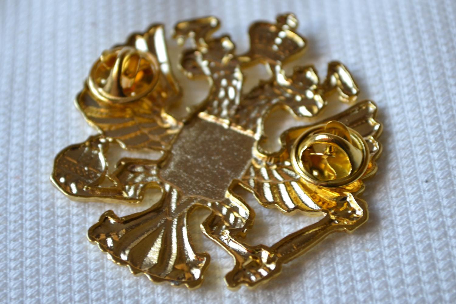 Tsar Ryssland Klassisk Vapensköld Guld m. Emalj Brosch Pin 5cm Ny