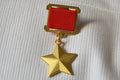 Stjärna m. Band Sovjet Ryssland CCCP Guld Medalj Brosch Pin 6cm Ny