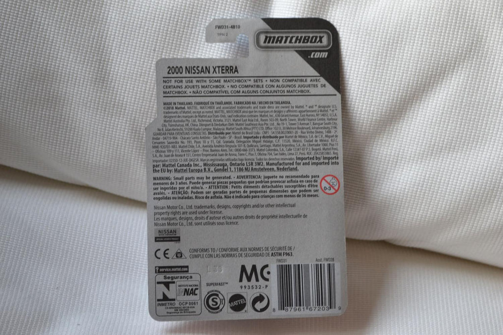 2000 Nissan Xterra Blå 1:64 Matchbox (Roadtrip Series, Öppningsbara) 6-8cm Ny