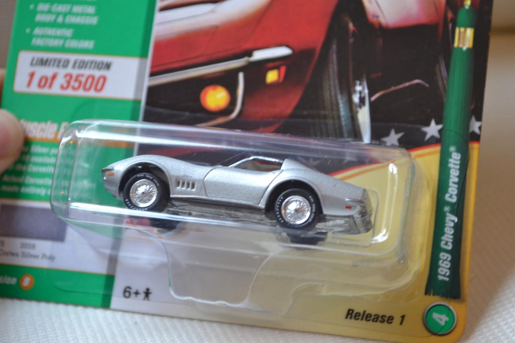 1969 Chevy Corvette Silver 1:64 Johnny Lightning (Muscle 19B USA) 7-8cm Ny