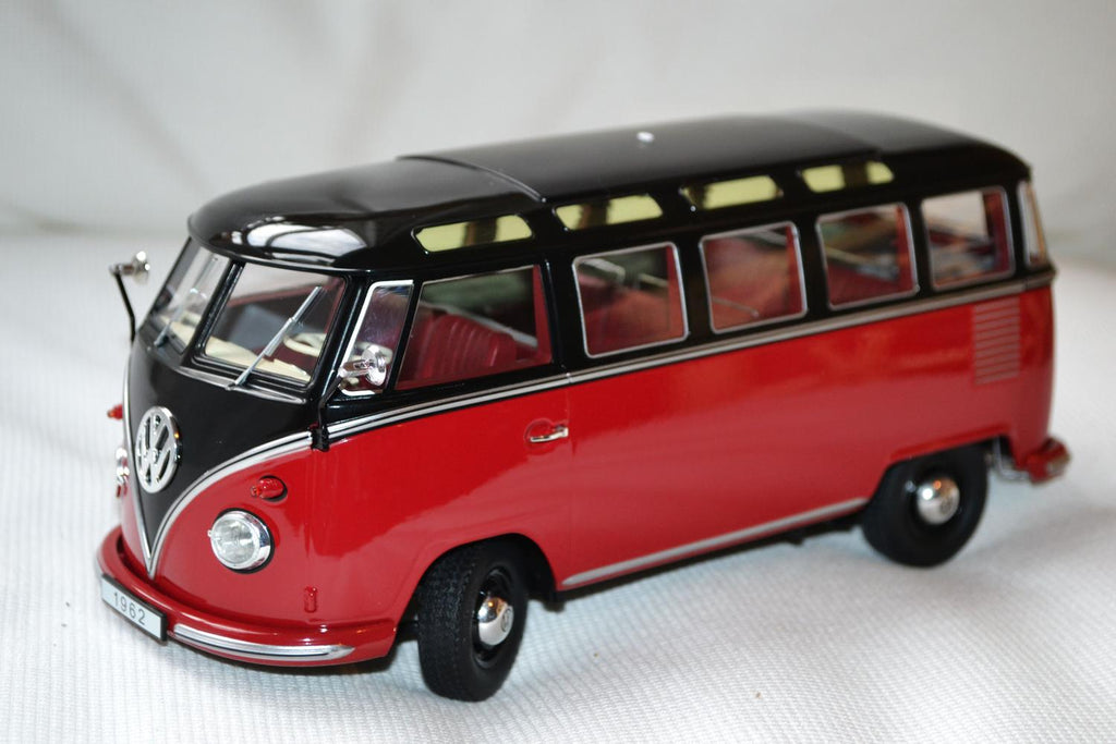 Volkswagen T1 Samba Folkbuss 1961 Röd/Svart 1:18 KK Scale 23cm Ny