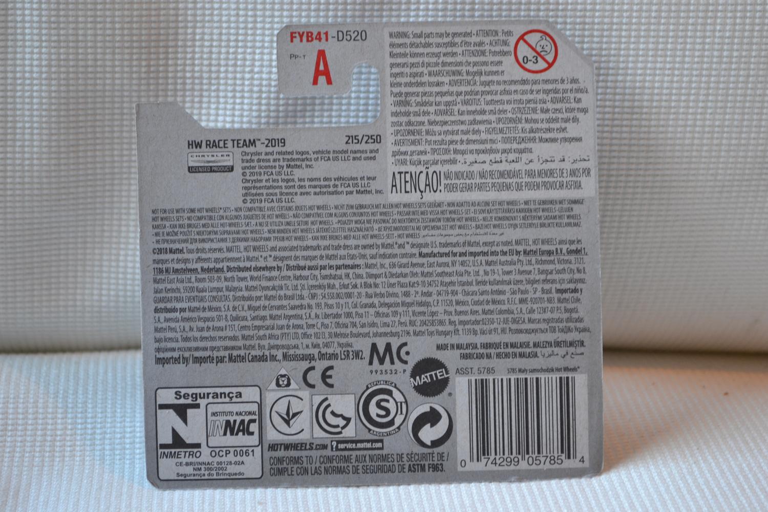 Chrysler Pacifica Blå Racing 1:64 Hot Wheels (2019-2) 6-7cm Ny